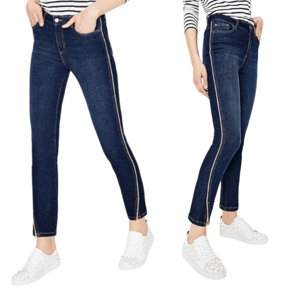 Boden The Edinburgh Jeans‎ Women's 16 Dark Wash Piping Ankle Length Straight Leg - Picture 1 of 10